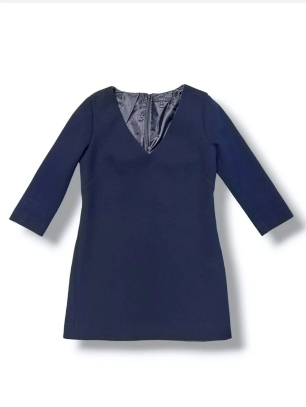 J. CREW Navy Crepe Wool Deep V Neck Mini Dress Size 2